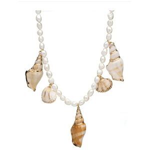 Pearl and Gold Shell Statement Necklace  with matching bracelet Beach Bride